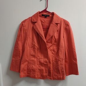 TriBella Women's Classic Orange Blazer Size 6 3/4 Sleeves Cotton Coat Jacket